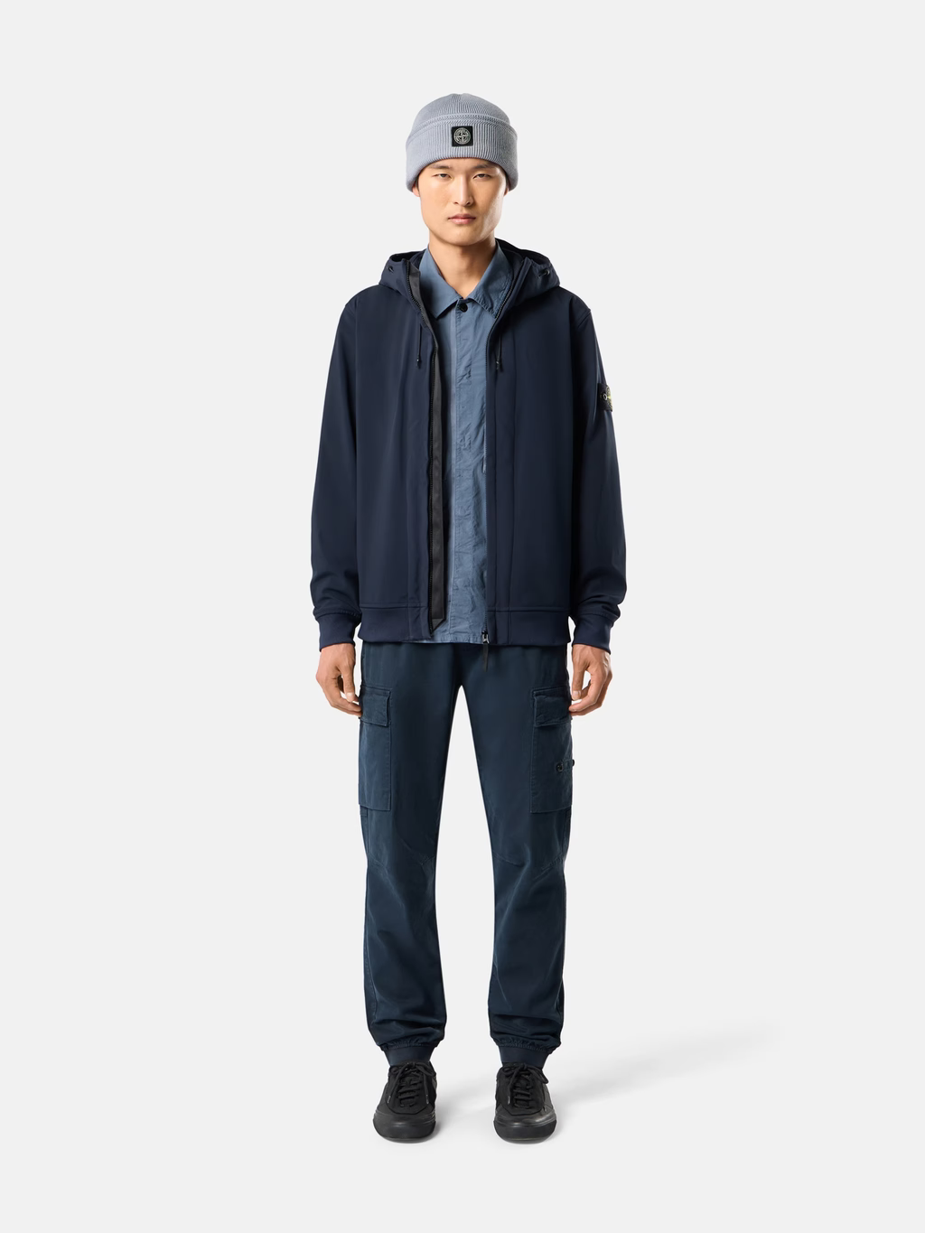 STONE ISLAND - Veste Soft Shell-R à capuche Bleu marine