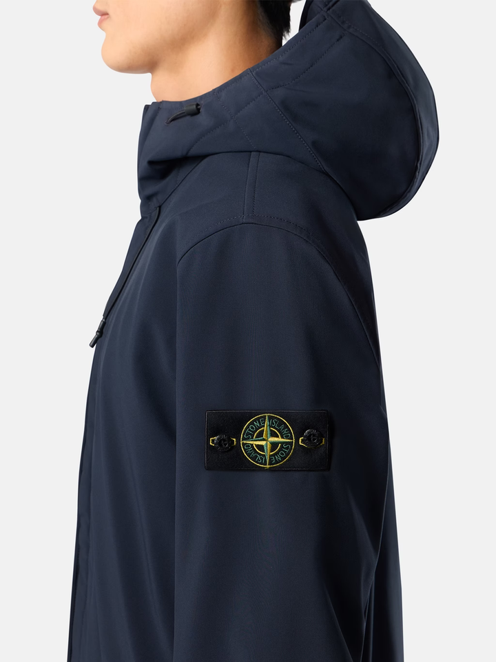 STONE ISLAND - Veste Soft Shell-R à capuche Bleu marine