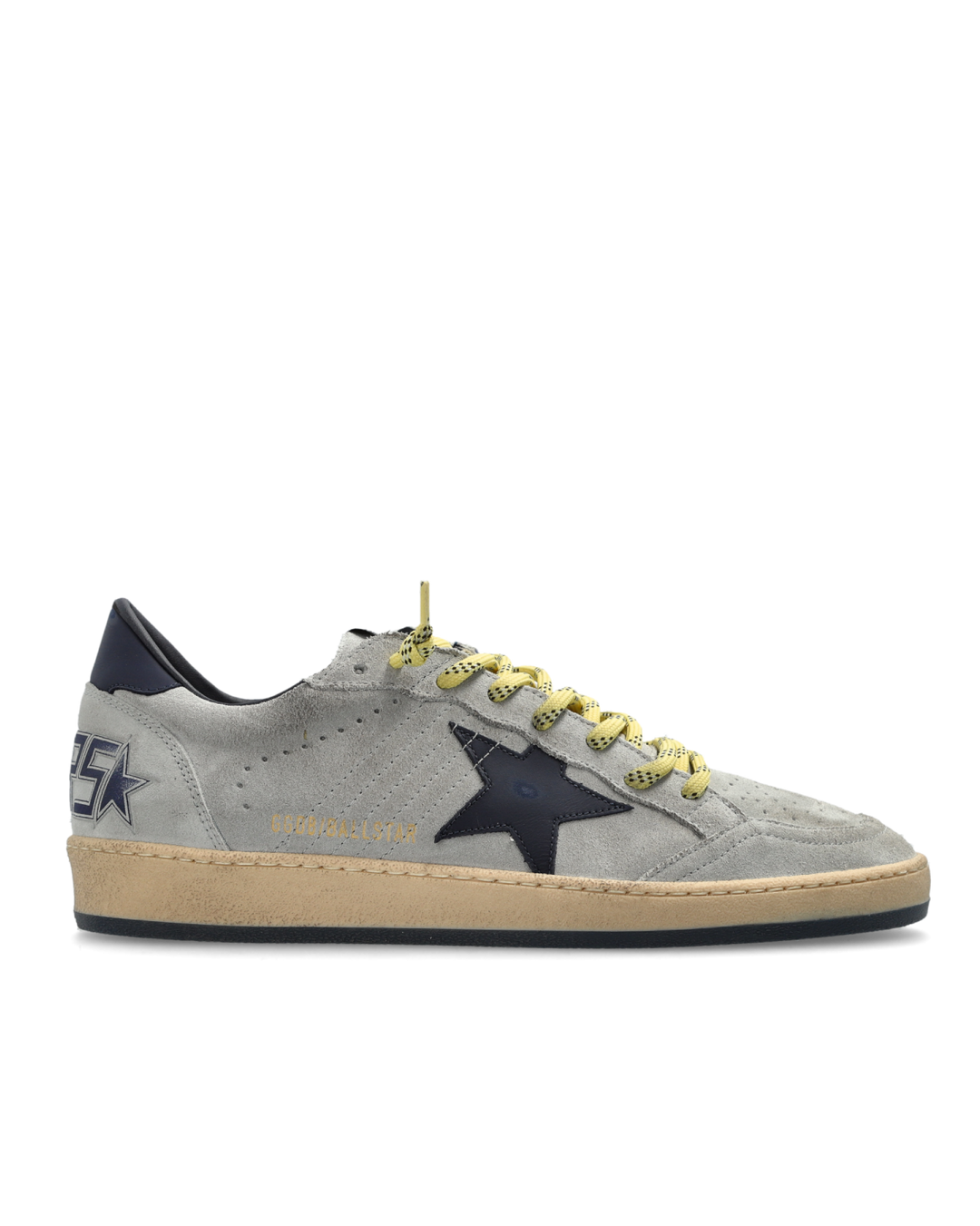 GOLDEN GOOSE - Baskets Ball Star en cuir gris avec étoile bleue et lacets jaunes