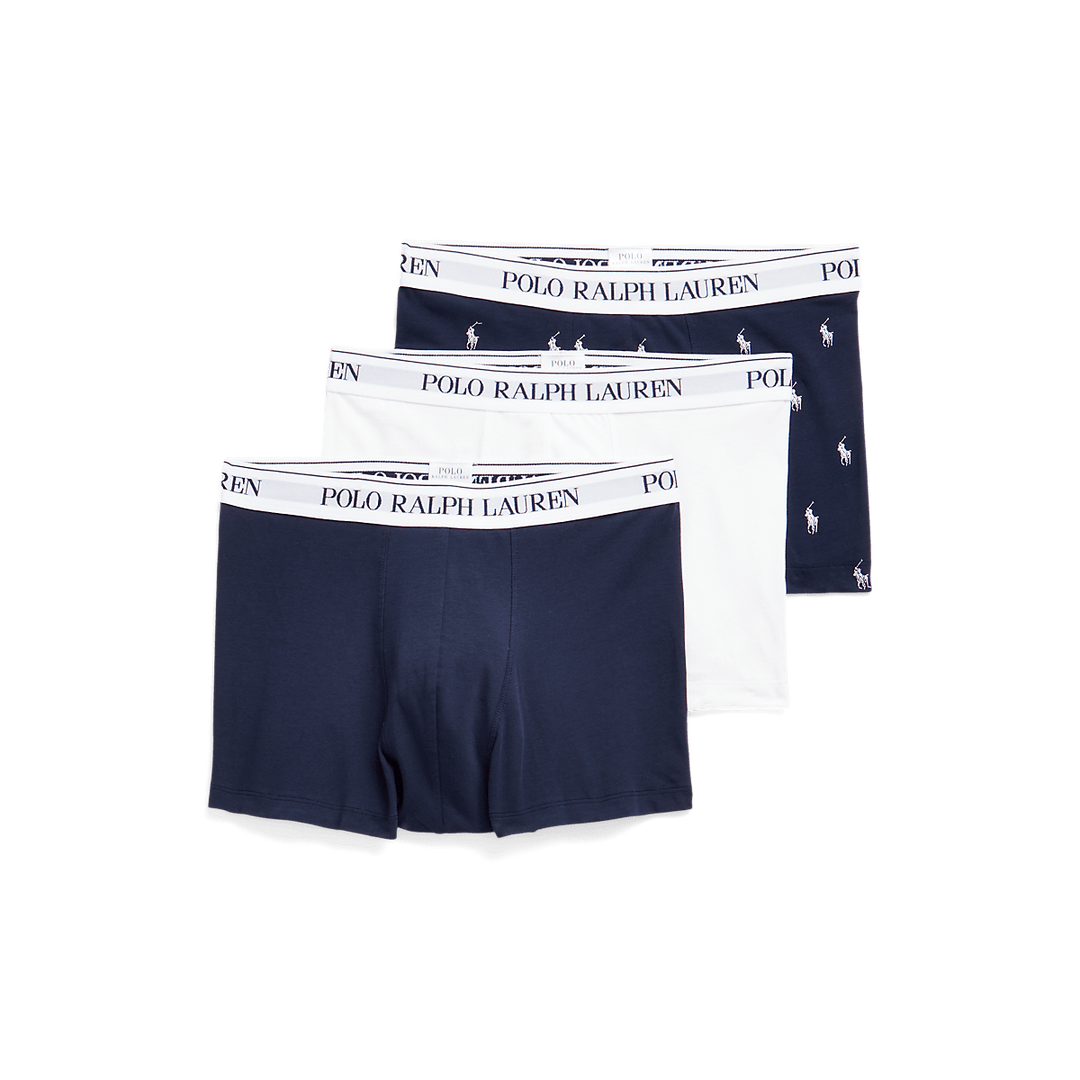 RALPH LAUREN 3 slips - boxers classiques coton stretch Bleu et Blanc - Lothaire