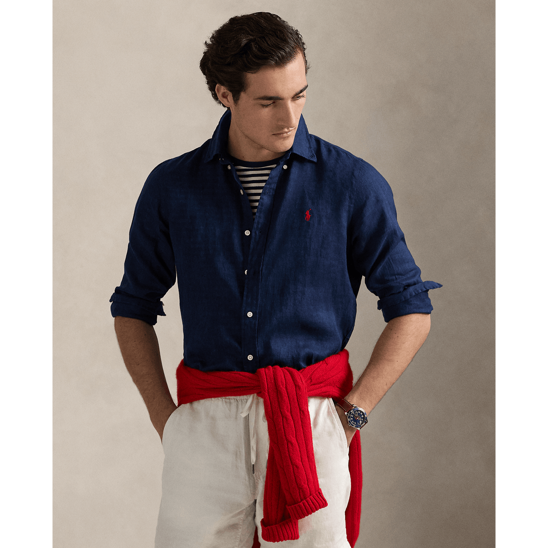 RALPH LAUREN - Chemise en lin Custom Fit Bleu marine - Lothaire