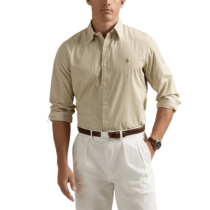 RALPH LAUREN - Chemise rayée ajustée popeline stretch Beige - Lothaire