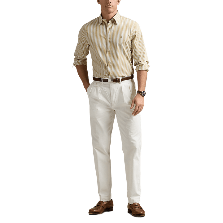 RALPH LAUREN - Chemise rayée ajustée popeline stretch Beige - Lothaire