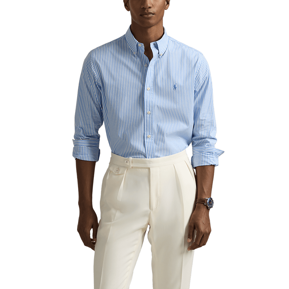 RALPH LAUREN - Chemise rayée ajustée popeline stretch Bleu - Lothaire