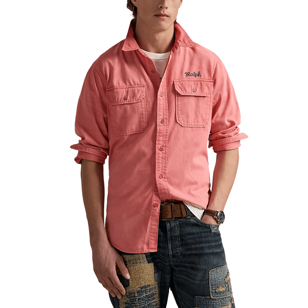 RALPH LAUREN - Chemise workwear brodée classique chino Rouge - Lothaire