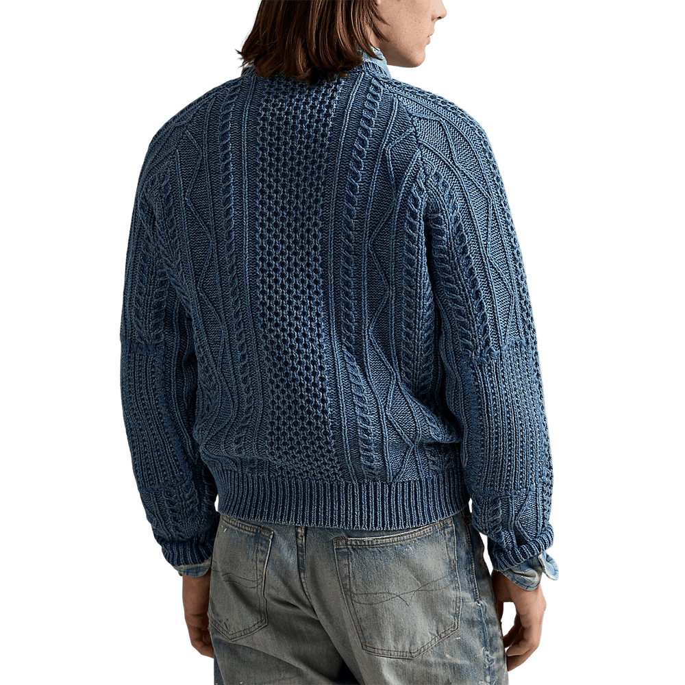 RALPH LAUREN - Pull à drapeau en tricot d'Aran Bleu - Lothaire