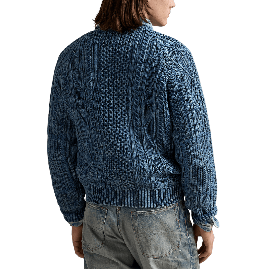 RALPH LAUREN - Pull à drapeau en tricot d'Aran Bleu - Lothaire