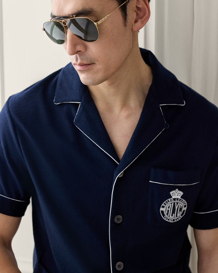 RALPH LAUREN PURPLE LABEL - Chemise cabana en coton et soie Marine président - Lothaire