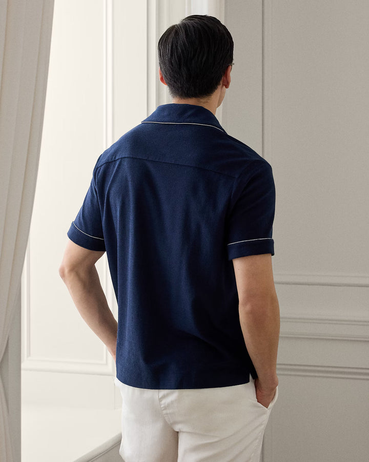 RALPH LAUREN PURPLE LABEL - Chemise cabana en coton et soie Marine président - Lothaire