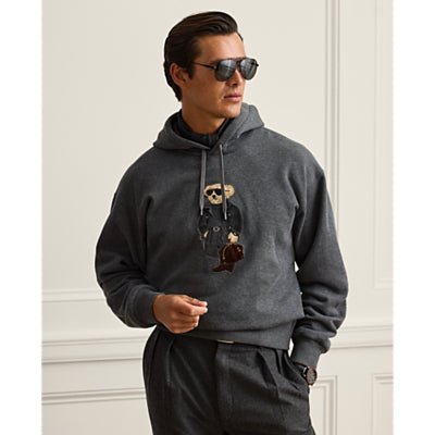 RALPH LAUREN PURPLE LABEL - Hoodie Relaxed en Laine et Cachemire Gris Foncé Chiné - Lothaire