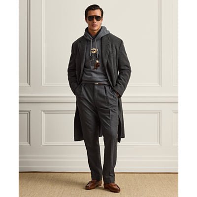 RALPH LAUREN PURPLE LABEL - Hoodie Relaxed en Laine et Cachemire Gris Foncé Chiné - Lothaire