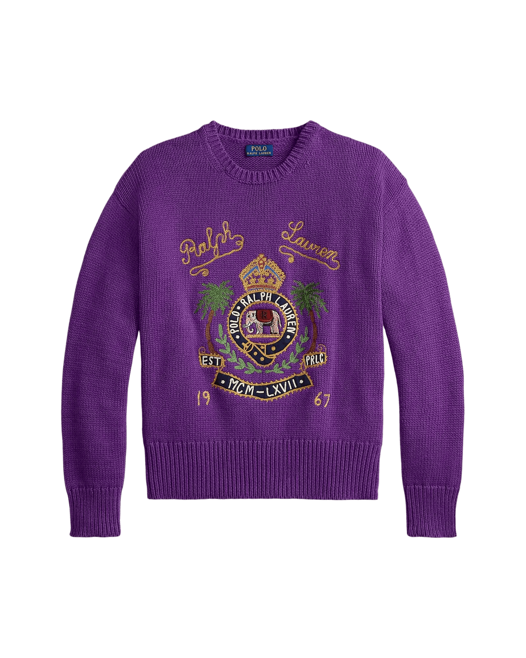 RALPH LAUREN PURPLE LABEL - Pull en coton brodé Violet passiflore chiné - Lothaire