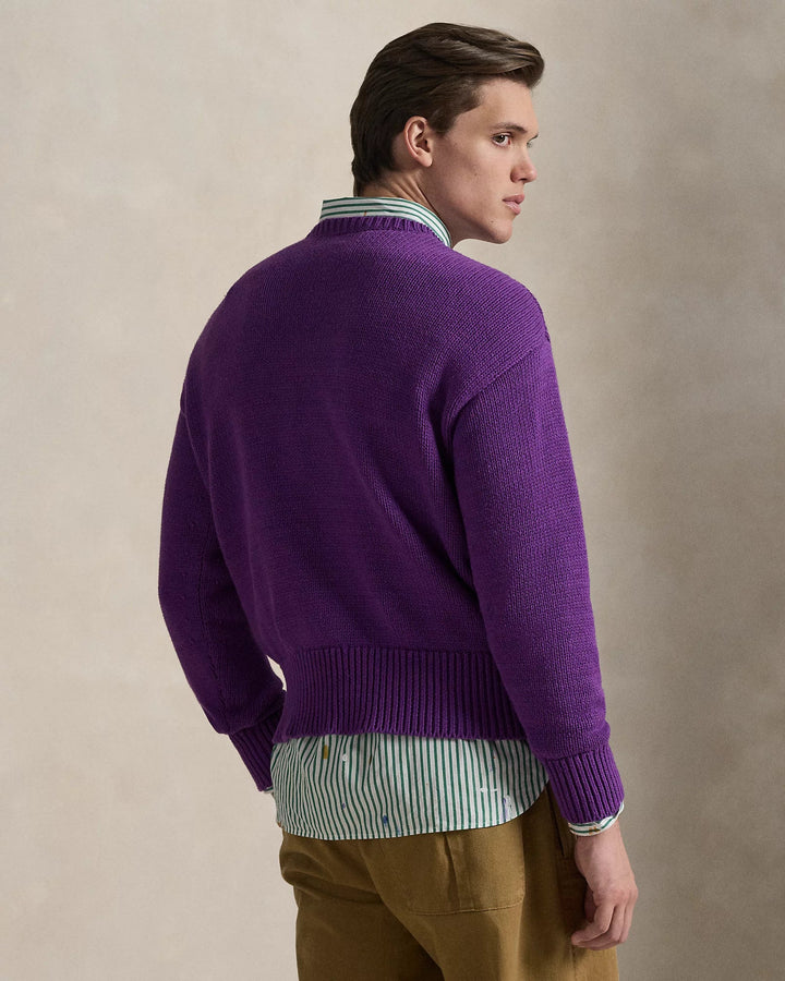 RALPH LAUREN PURPLE LABEL - Pull en coton brodé Violet passiflore chiné - Lothaire