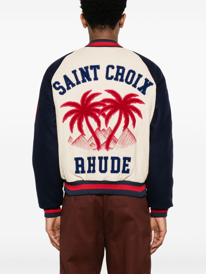 RHUDE - Bomber Saint Croix Varsity en cuir beige - Lothaire
