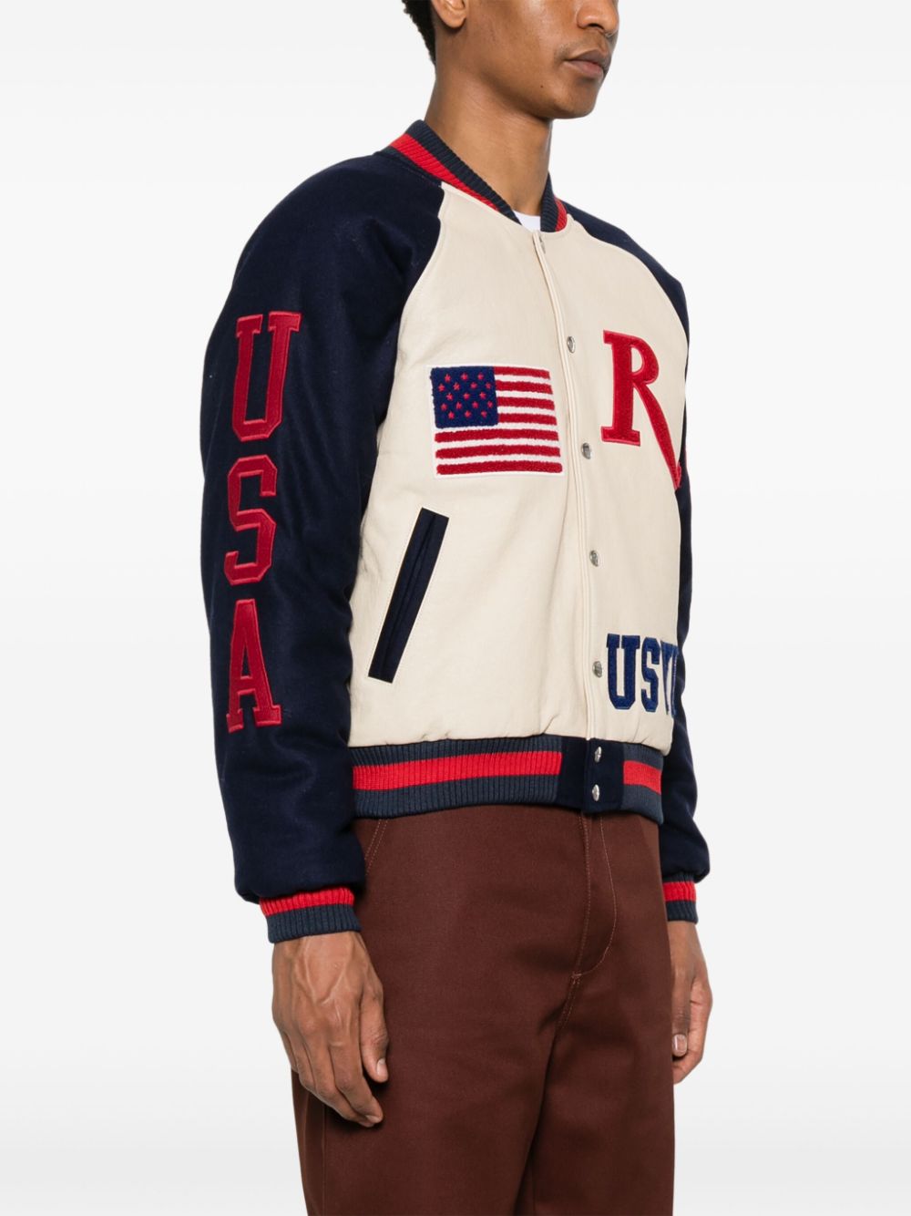 RHUDE - Bomber Saint Croix Varsity en cuir beige - Lothaire
