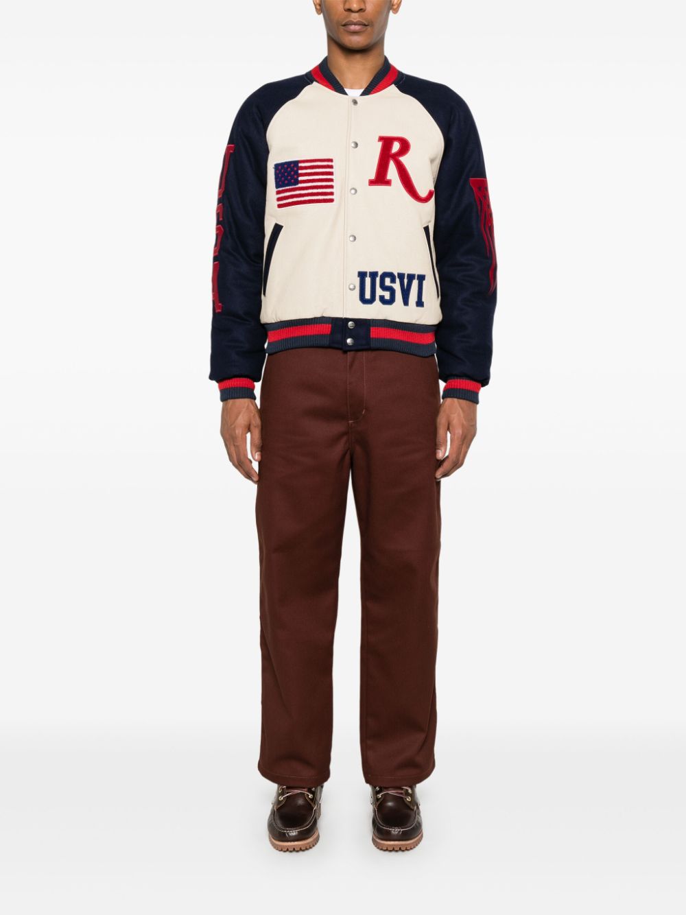 RHUDE - Bomber Saint Croix Varsity en cuir beige - Lothaire