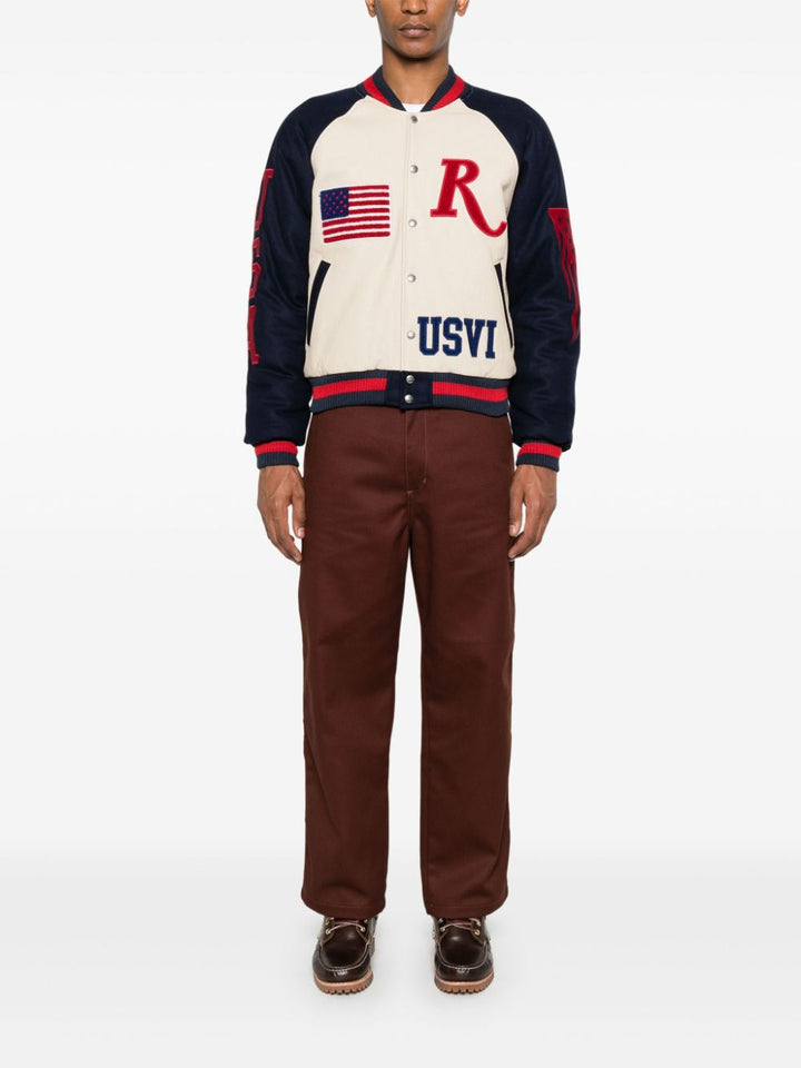 RHUDE - Bomber Saint Croix Varsity en cuir beige - Lothaire