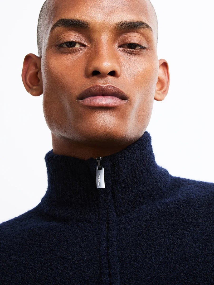 RRD - Gilet zippé Bouclé en laine Bleu nuit - Lothaire