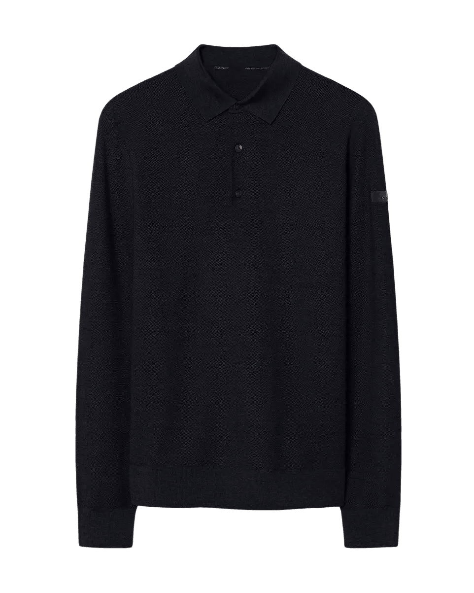 RRD - Polo manches longues en maille piquée Bleu noir - Lothaire