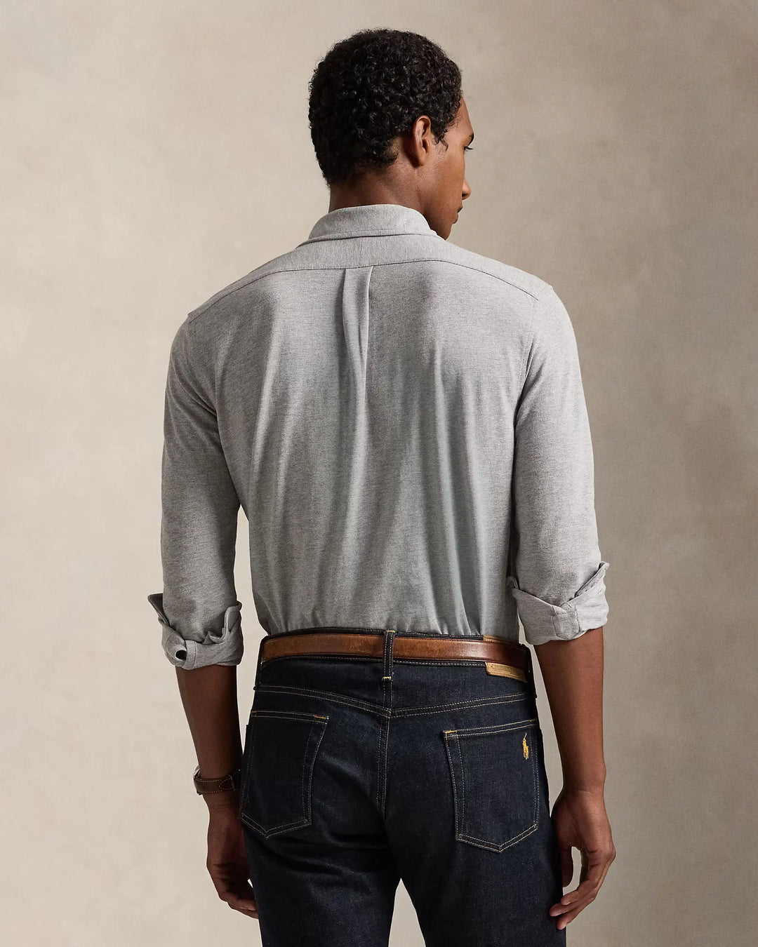 POLO RALPH LAUREN - Chemise ultra-légère en coton piqué Gris clair chiné