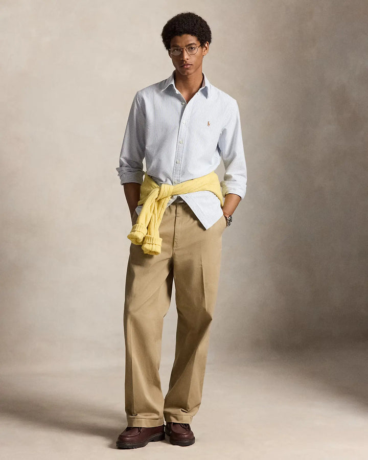 POLO RALPH LAUREN - Chemise Oxford rayée Custom Fit Bleu / Blanc