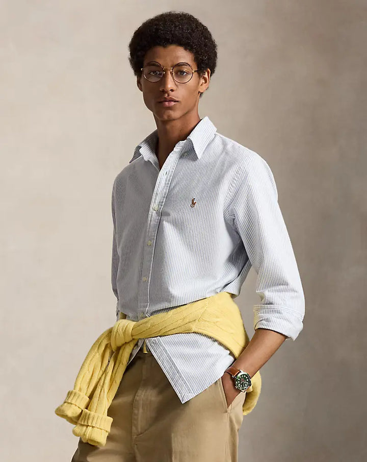 POLO RALPH LAUREN - Chemise Oxford rayée Custom Fit Bleu / Blanc