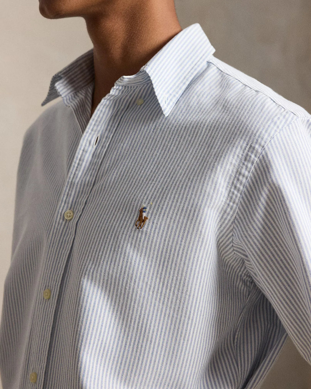 POLO RALPH LAUREN - Chemise Oxford rayée Custom Fit Bleu / Blanc