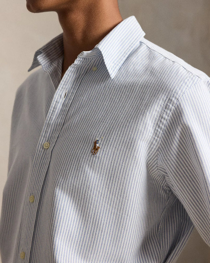 POLO RALPH LAUREN - Chemise Oxford rayée Custom Fit Bleu / Blanc