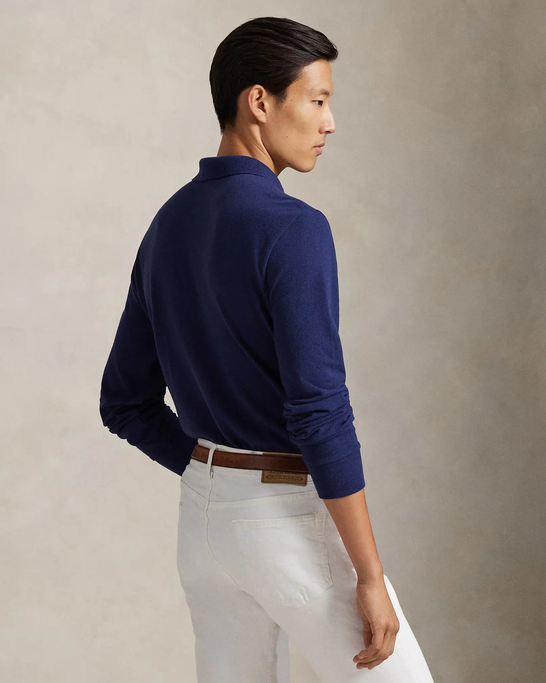 POLO RALPH LAUREN - Polo manches longues Custom Slim Fit en coton piqué Bleu marine