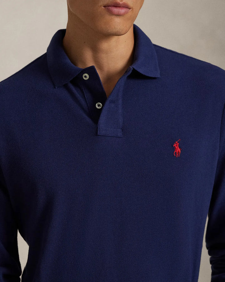 POLO RALPH LAUREN - Polo manches longues Custom Slim Fit en coton piqué Bleu marine