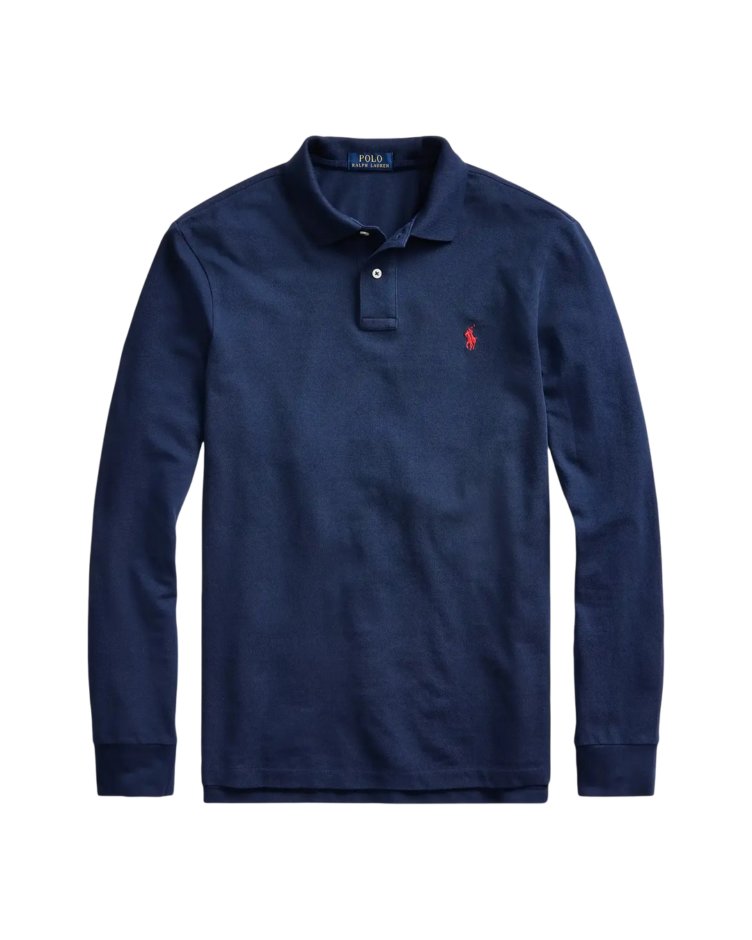 POLO RALPH LAUREN - Polo manches longues Custom Slim Fit en coton piqué Bleu marine