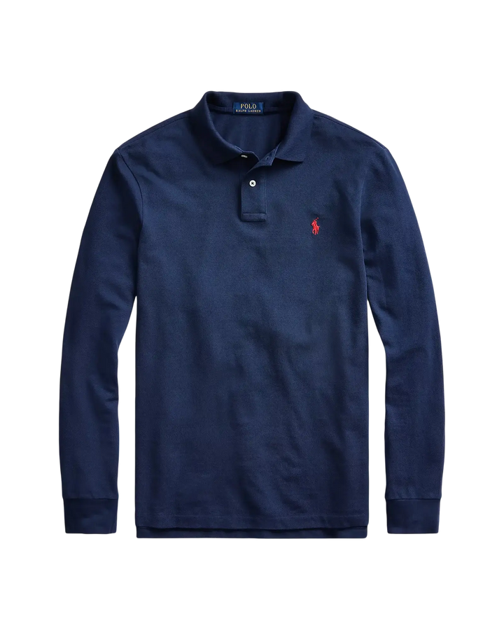 POLO RALPH LAUREN - Polo manches longues Custom Slim Fit en coton piqué Bleu marine