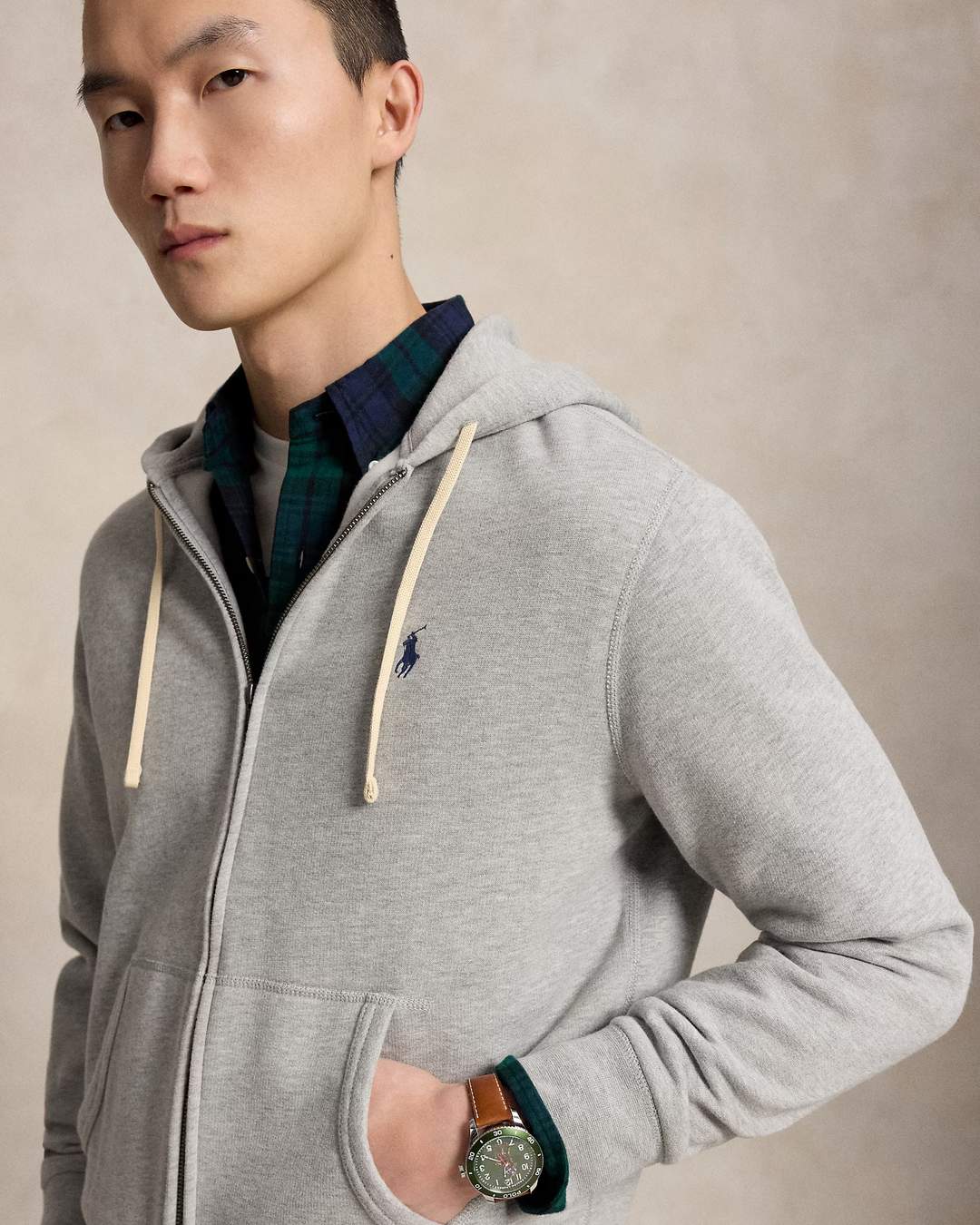POLO RALPH LAUREN - Sweat à capuche RL en molleton Gris chiné