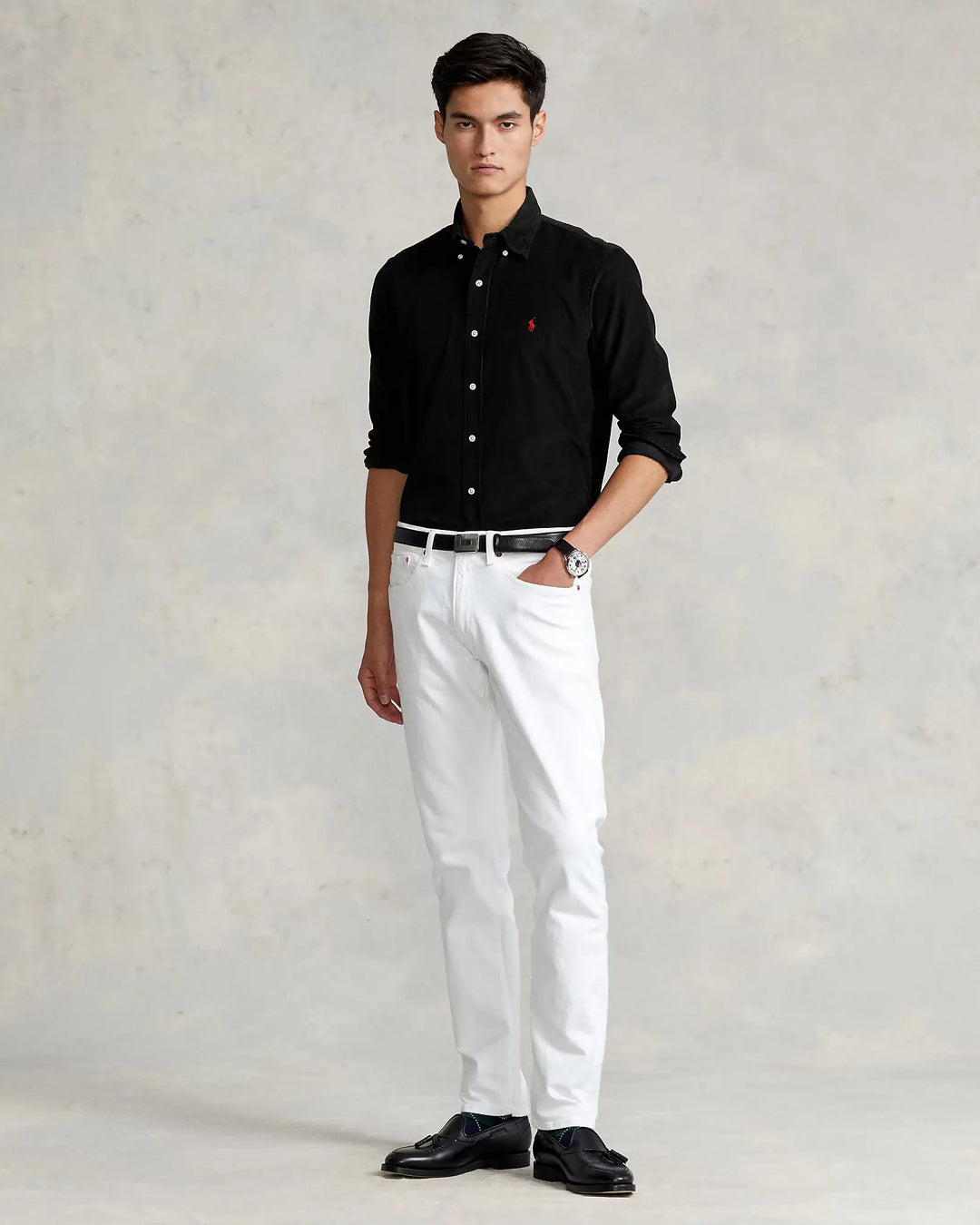 POLO RALPH LAUREN - Chemise ajustée en velours côtelé de coton Noir