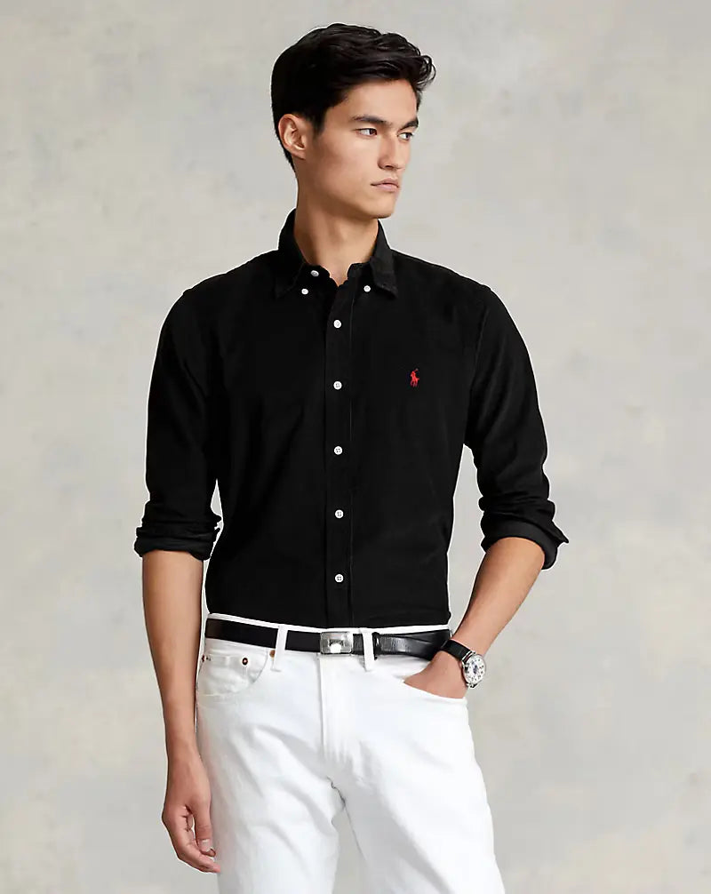 POLO RALPH LAUREN - Chemise ajustée en velours côtelé de coton Noir