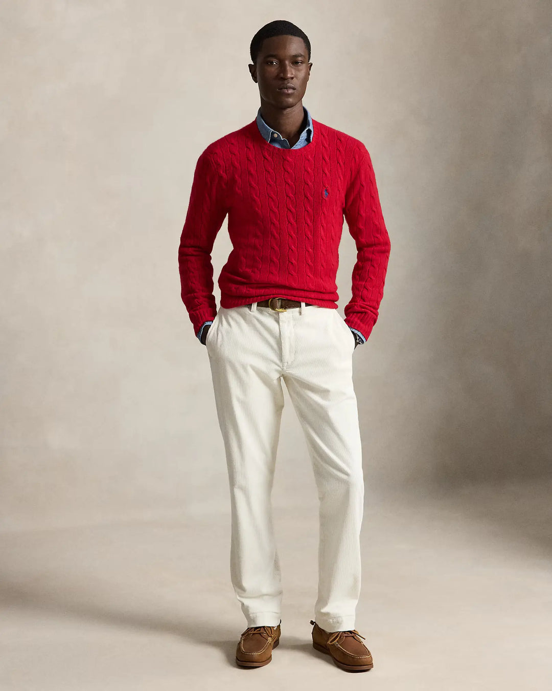 POLO RALPH LAUREN - Pull torsadé en laine et cachemire Rouge