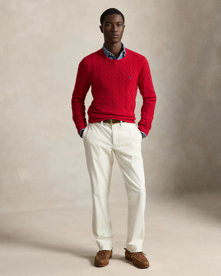 POLO RALPH LAUREN - Pull torsadé en laine et cachemire Rouge