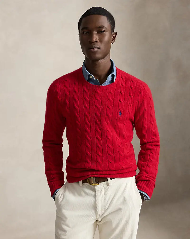 POLO RALPH LAUREN - Pull torsadé en laine et cachemire Rouge