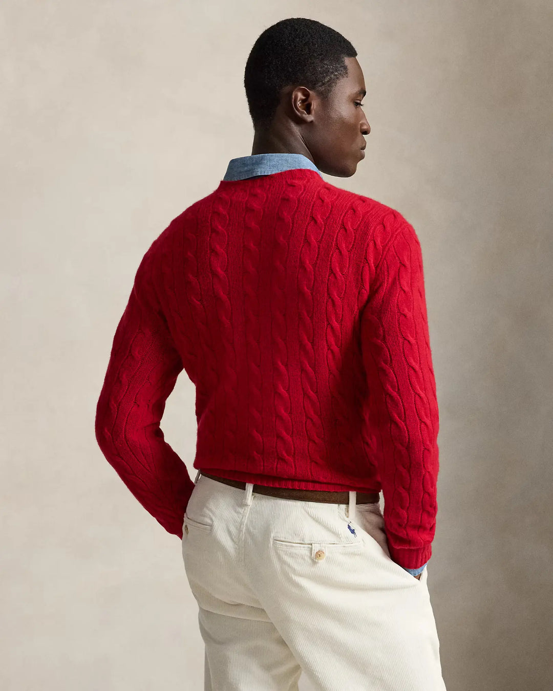 POLO RALPH LAUREN - Pull torsadé en laine et cachemire Rouge