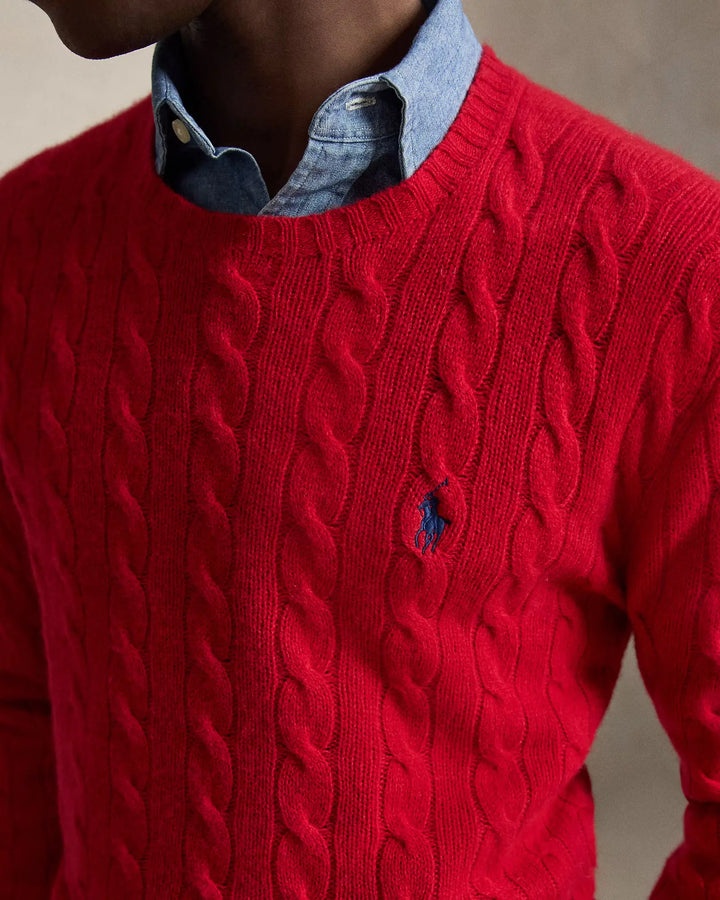 POLO RALPH LAUREN - Pull torsadé en laine et cachemire Rouge