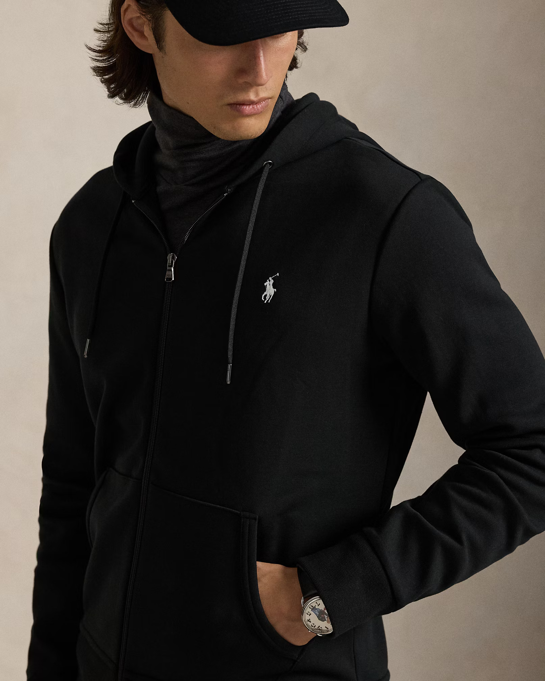 POLO RALPH LAUREN - Sweat à capuche en maille double Noir