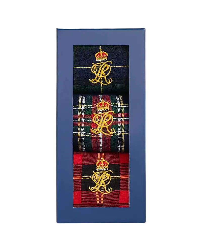POLO RALPH LAUREN - Coffret de 3 paires de chaussettes tartan à monogramme Vert / Bleu marine / Rouge