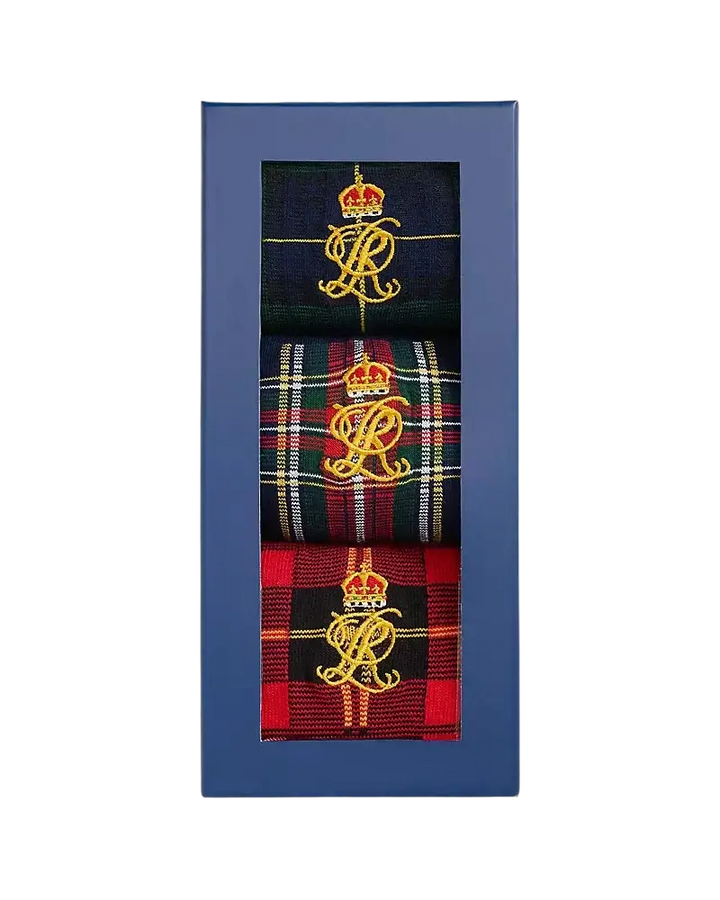 POLO RALPH LAUREN - Coffret de 3 paires de chaussettes tartan à monogramme Vert / Bleu marine / Rouge