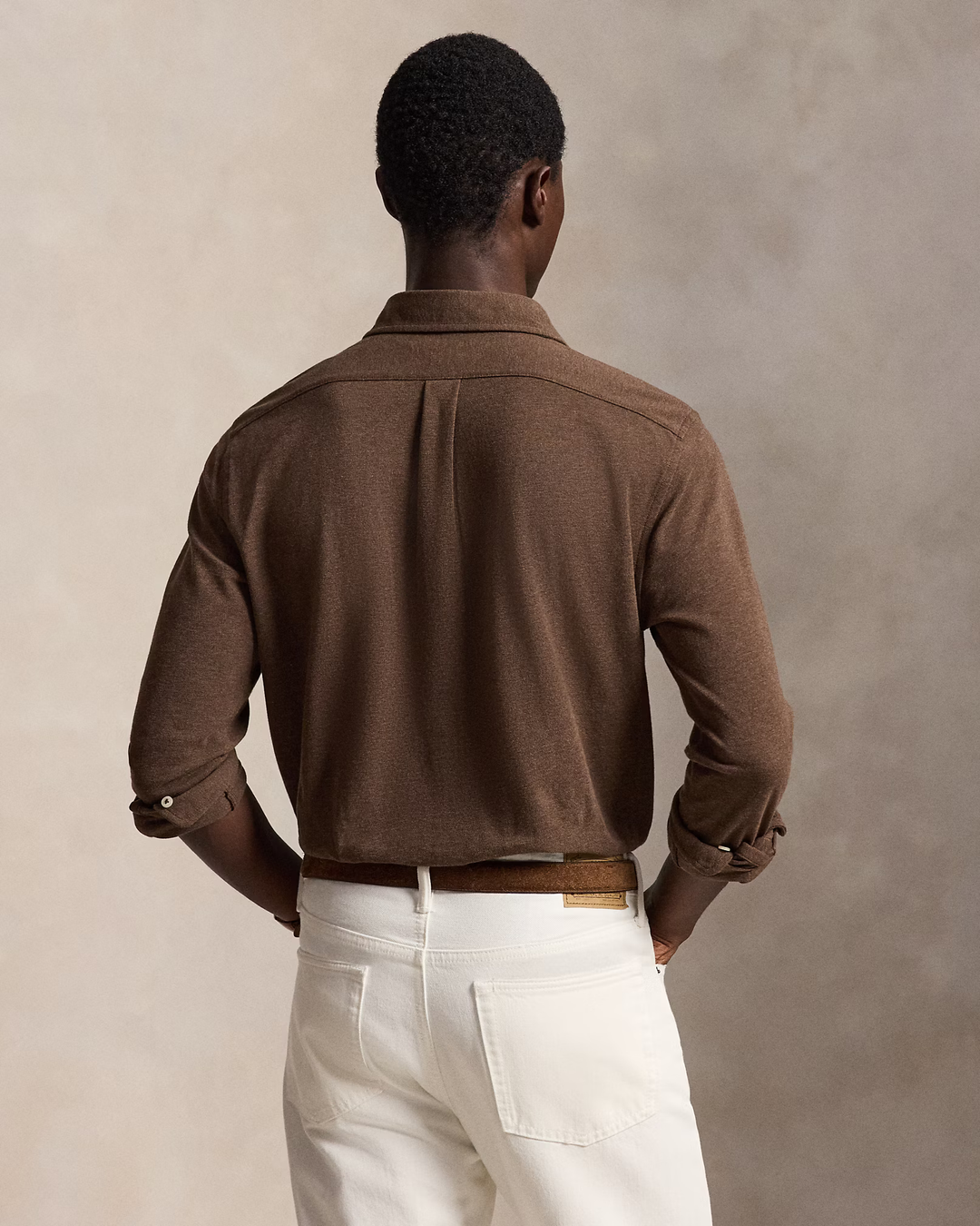POLO RALPH LAUREN - Chemise ultra légère en coton piqué Marron taupe