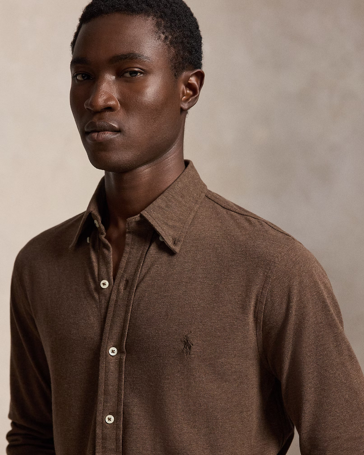 POLO RALPH LAUREN - Chemise ultra légère en coton piqué Marron taupe