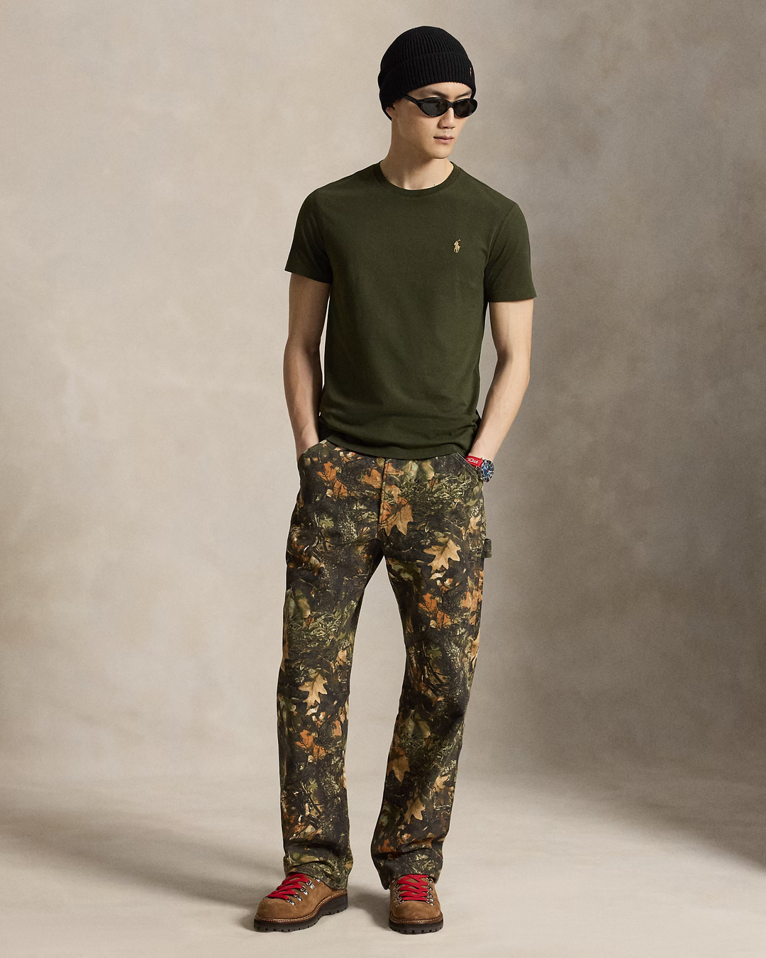 POLO RALPH LAUREN - T-shirt col rond en jersey Custom Slim Fit Vert olive