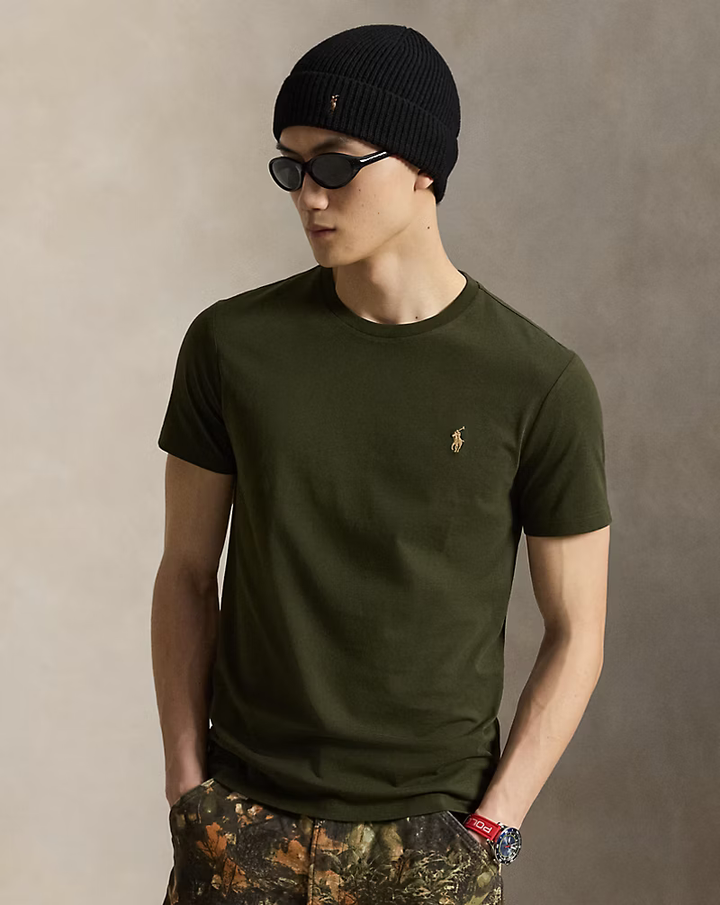POLO RALPH LAUREN - T-shirt col rond en jersey Custom Slim Fit Vert olive