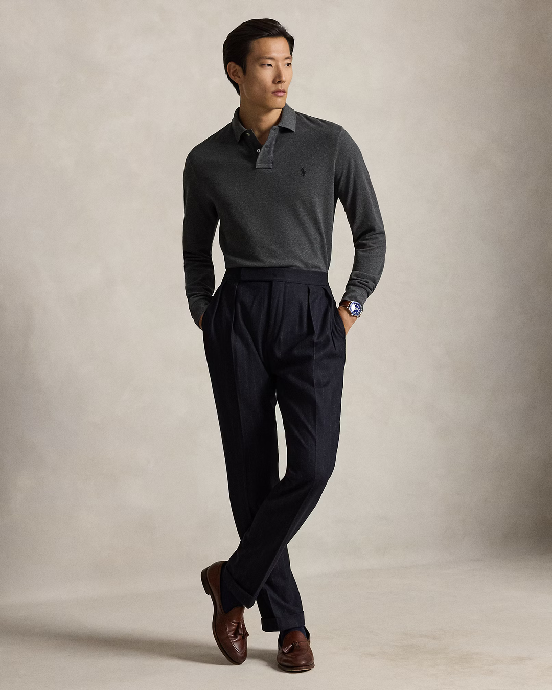 POLO RALPH LAUREN - Polo Custom Slim Fit en coton piqué Gris chiné