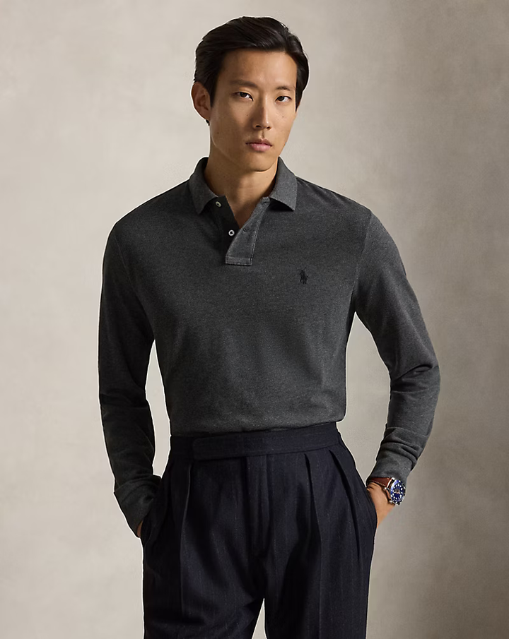 POLO RALPH LAUREN - Polo Custom Slim Fit en coton piqué Gris chiné