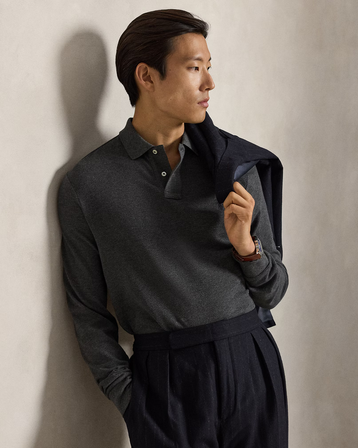 POLO RALPH LAUREN - Polo Custom Slim Fit en coton piqué Gris chiné